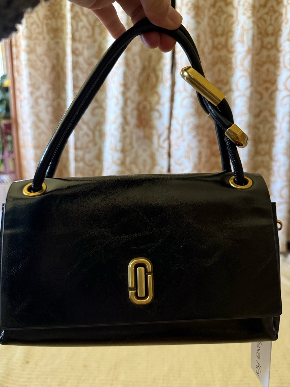 Alexa Koi Black Vegan Leather Structured Shoulder Bag with Gold Accents NWT